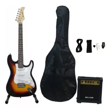 NEG10WSTSBY Paq Guit. Elect Sombreado Amarillo BELLATOR Stratocaster