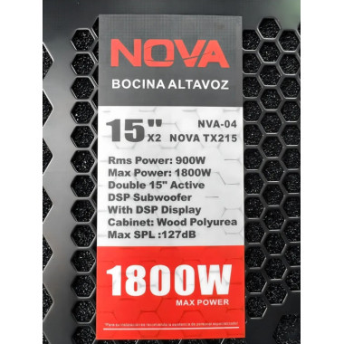 Bafle amplificado VAMAV NOVA TX215 de 900 W con Bluetooth y doble bocina de 15"