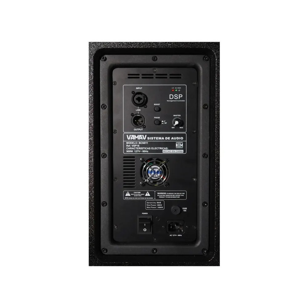 Subwoofer amplificado VAMAV VSP18 de 18 pulgadas y 900W RMS