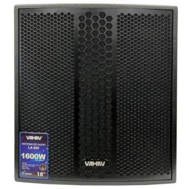 Sistema de audio lineal VAMAV LA800 con subwoofer de 18" y 2 arreglos satélite.