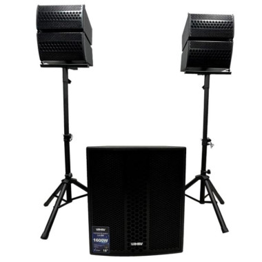 Sistema de audio lineal VAMAV LA800 con subwoofer de 18" y 2 arreglos satélite.