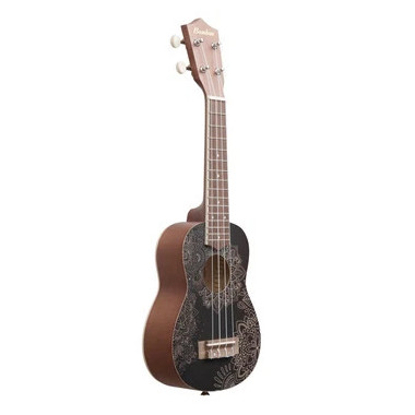 U21BLACKMANDALA Ukulele soprano Negro con Mandala BAMBOO