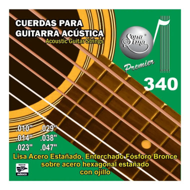 CEA340 Cuerdas Guitarra Acústica Fósforo Bronce 10/47 Tensión Extra Ligera SONATINA340