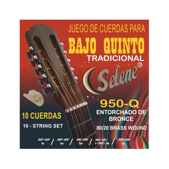 950BQ Cuerdas Para Bajo Quinto  Entorchado Bronce 10 Piezas SELENE