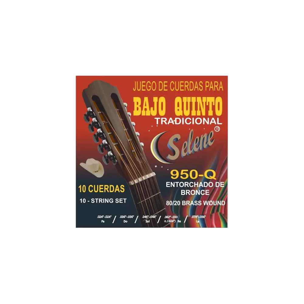 950BQ Cuerdas Para Bajo Quinto  Entorchado Bronce 10 Piezas SELENE