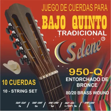 950BQ Cuerdas Para Bajo Quinto  Entorchado Bronce 10 Piezas SELENE