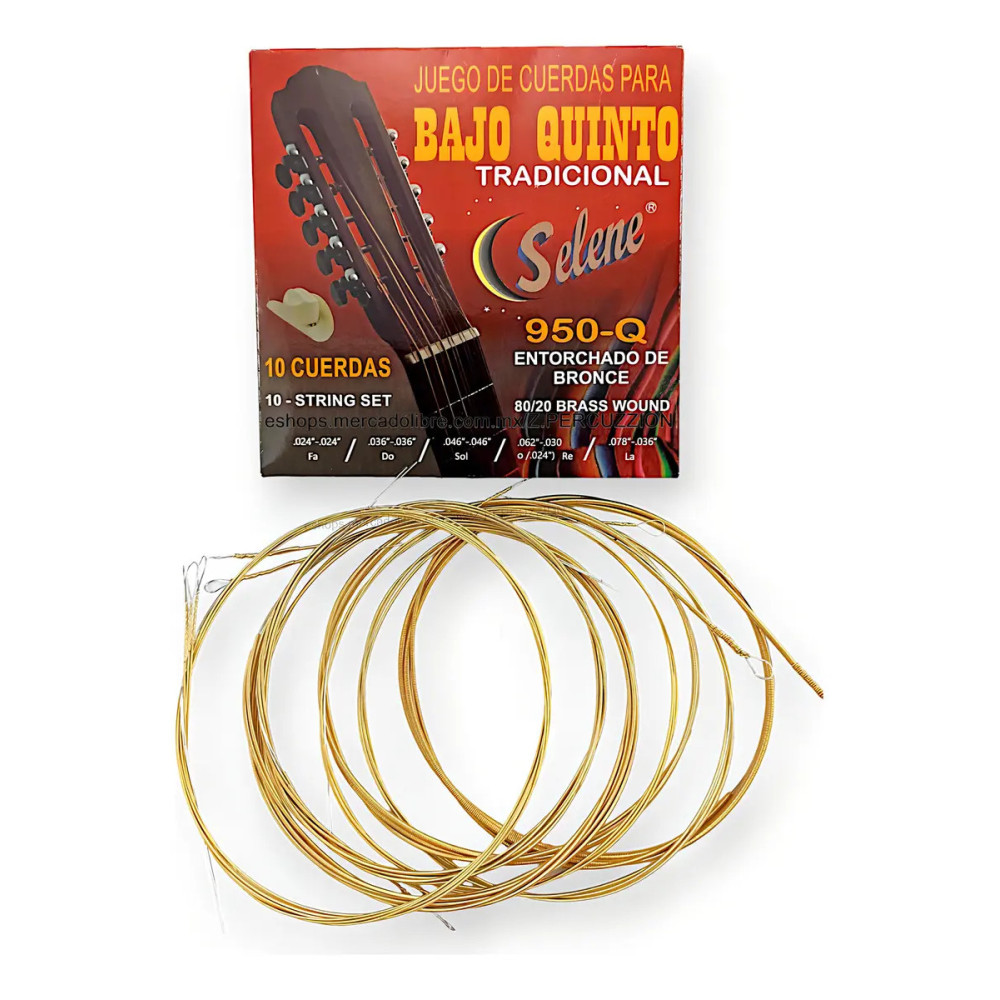 950BQ Cuerdas Para Bajo Quinto  Entorchado Bronce 10 Piezas SELENE